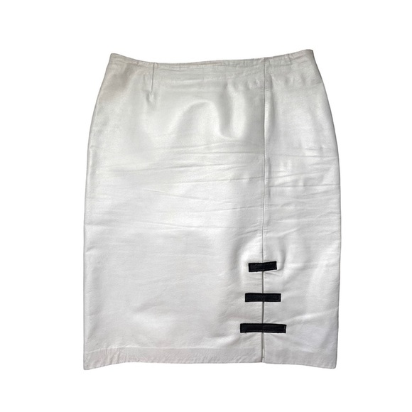 Danier Dresses & Skirts - Vintage 90s Leather Mini Pencil Skirt White & Black Patch Detail Lined XS